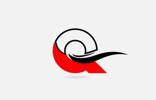 q icône du logo lettre alphabet noir rouge pour entreprise avec conception de ligne vecteur