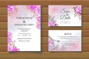 ensemble de cartes d'invitation de mariage floral élégant vecteur