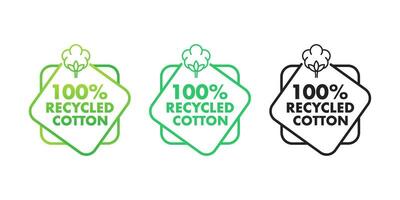 vecteur Mots clés pour 100 recyclé coton avec une coton plante icône, mettant en valeur durable en tissu et respectueux de la nature mode