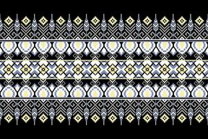 ethnique floral tribal pixel art horizontal sans couture modèle sur noir Contexte. vecteur conception pour tissu, tapis, tuile, emballage, broderie, fond d'écran, et Contexte