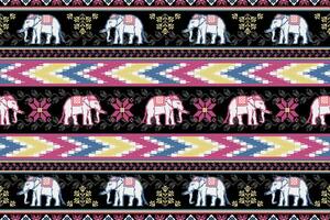 traditionnel thaïlandais l'éléphant pixel art ethnique modèle. vecteur sans couture modèle conception pour tissu, tapis, vêtements, broderie, arrière-plan, et fond d'écran
