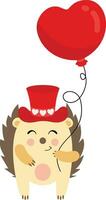 mignonne hérisson avec rouge chapeau en portant une cœur ballon vecteur