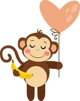 mignonne singe en portant une cœur ballon et une banane vecteur