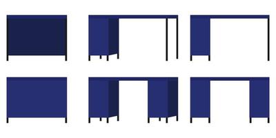 bel ensemble de table de bureau et d'extérieur moderne et avec différentes poses et positions et avec tiroir vecteur