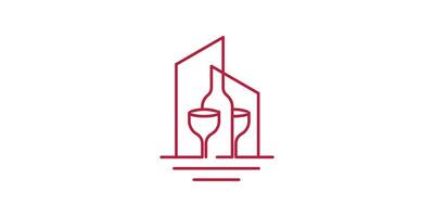 logo conception combiner le forme de une bâtiment avec une du vin bouteille, minimaliste logo conception. vecteur