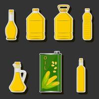 illustration sur le thème de l'huile de gros kit dans différentes bouteilles en verre pour la cuisson des aliments vecteur