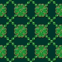 géométrique st patricks journée modèle avec perle cordes, breloques comme chanceux 4 feuilles trèfle. diagonale classique carré grille. ancien illustration dans bijoux style vecteur