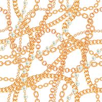 Collier métallique doré sans soudure de fond avec des poires et des chaînes. Sur blanc Illustration vectorielle vecteur