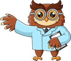 mignonne hibou médecin dessin animé sur blanc Contexte vecteur