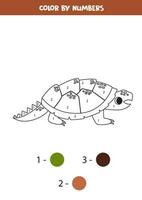 Couleur dessin animé caïman tortue par Nombres. feuille de travail pour enfants. vecteur