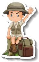 un garçon porte un autocollant de personnage de dessin animé de tenue de safari vecteur