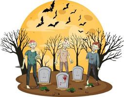 zombies effrayants à la scène du cimetière vecteur