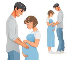 heureux couple enceinte asiatique attend un bébé vector illustration