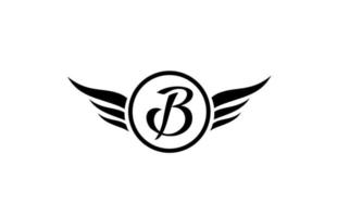 noir et blanc b ailes ailes alphabet lettre icône du logo avec cercle pour la conception et les affaires de l'entreprise vecteur