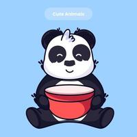 panda mignon, manger, dessin animé, vecteur, icône, illustration vecteur