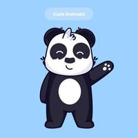 panda mignon dire bonjour icône de vecteur de dessin animé illustration