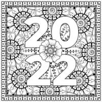 bonne année 2022 bannière ou modèle de carte avec fleur mehndi vecteur