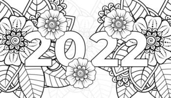 bonne année 2022 bannière ou modèle de carte avec fleur mehndi vecteur