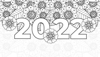 bonne année 2022 bannière ou modèle de carte avec fleur mehndi vecteur