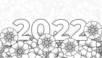 bonne année 2022 bannière ou modèle de carte avec fleur mehndi vecteur