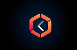 polygone blanc orange k lettre alphabet logo design icône en noir et orange pour entreprise et entreprise vecteur