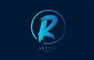 main bleue grunge brosse lettre r icône logo avec cercle. conception de l'alphabet pour la conception d'une entreprise vecteur