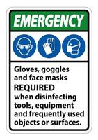 Gants d'urgence, lunettes et masques requis signe sur fond blanc, illustration vectorielle eps.10 vecteur