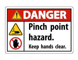 Danger point de pincement danger, garder les mains claires signe symbole isoler sur fond blanc, vector illustration