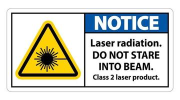 remarquez le rayonnement laser, ne regardez pas dans le faisceau, signe de produit laser de classe 2 sur fond blanc vecteur