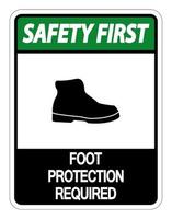 Sécurité première protection des pieds requise signe sur fond blanc vecteur