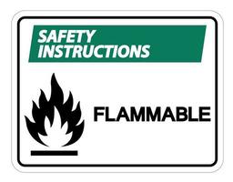 Consignes de sécurité signe symbole inflammable sur fond blanc vecteur