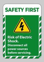 Sécurité premier risque de choc électrique signe symbole isoler sur fond blanc vecteur