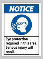 avis signe une protection oculaire requise dans cette zone, des blessures graves en résulteront vecteur