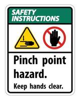 consignes de sécurité risque de pincement, garder les mains claires signe symbole isoler sur fond blanc, illustration vectorielle vecteur