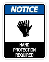 Avis de protection des mains requis signe sur fond blanc vecteur