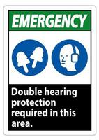 signe d'urgence double protection auditive requise dans cette zone avec des cache-oreilles et des bouchons d'oreille vecteur
