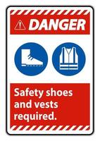 Chaussures et gilet de sécurité signe de danger requis avec symboles ppe sur fond blanc vecteur