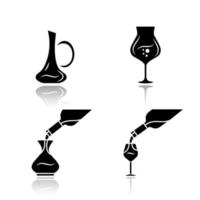 Ensemble d'icônes de glyphe noir d'ombre portée de service de vin vecteur