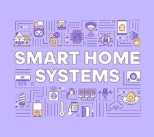 bannière de concepts de mots de systèmes de maison intelligente. Contrôle du climat. système de sécurité. Technologie sans fil. présentation, site internet. idée de typographie de lettrage isolé avec des icônes linéaires. illustration de contour de vecteur