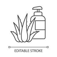 icône linéaire parfaite de pixel de lotion à base de plantes. crème végétale. gel naturel. produit de bain bio. illustration personnalisable de fine ligne. symbole de contour. dessin de contour isolé de vecteur. trait modifiable vecteur