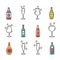 ensemble d'icônes de couleur de verrerie de boisson alcoolisée vecteur