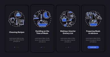 base de la planification des repas écran de la page de l'application mobile d'intégration sombre vecteur