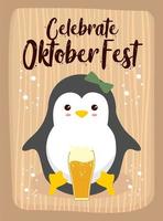 pingouin dessin animé animaux mignons festival de la bière d'octobre vecteur