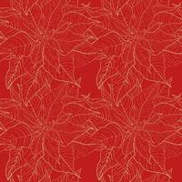 modèle sans couture rouge de poinsettia de noël pour les décorations de célébration. feuilles rouges avec une ligne dorée sur fond rouge de noël. conception pour l'emballage de noël et le papier d'emballage ou les textiles vecteur