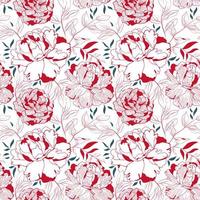 motif floral sans couture pivoine rouge et blanc. décor linéaire botanique pour textile et papier peint avec fond rose vecteur