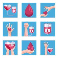 neuf icônes de donneurs de sang vecteur