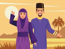 personnages de couple musulman vecteur