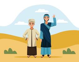 personnages de couple musulman pour enfants vecteur