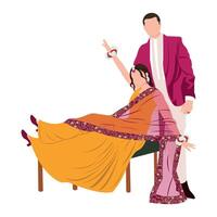 vecteur mignonne Indien couple dessin animé dans traditionnel robe posant pour mariage invitation carte conception