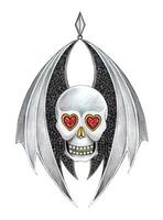 bijoux conception aile démon crâne pendentif conception par main dessin sur papier. vecteur